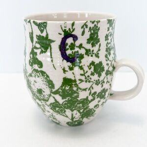 Anthropologie Homegrown Green & White Monogram Initial “C” Mug